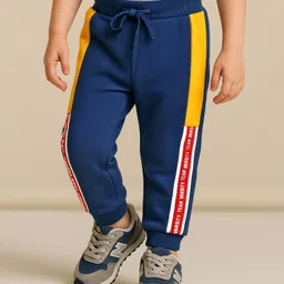 Babyhug Terry Knit Full Length Lounge Pants with Text Print Cut & Sew Design - Blue-picture-27