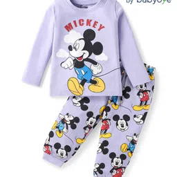 Babyoye Disney Single Jersey Knit Full Sleeves Night Suit With Mickey Mouse Graphics - Lilac-picture-17