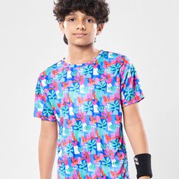 Pine Active Knit Half Sleeves T-Shirt with Tropical Theme Print - Multicolor-picture-22