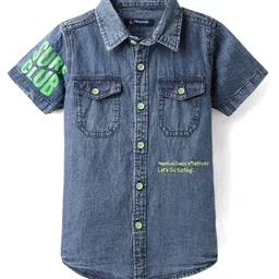 Pine Kids Denim Woven Washed Shirt With Text Print - Blue-picture-29