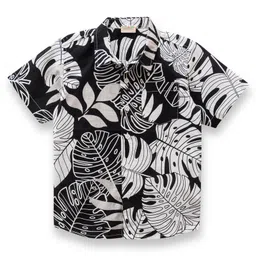 JusCubs Cotton Woven Half Sleeves Leaves Printed Shirt - Black-picture-23