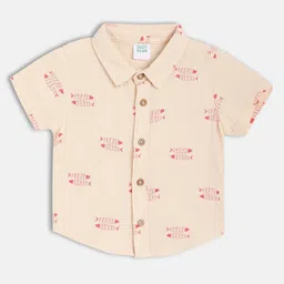 MINI KLUB Cotton Knit Half Sleeves Fish Printed Shirt - Beige-picture-20