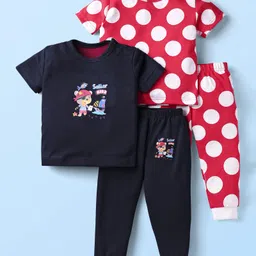 Kidi Wav Pack Of 2 Half Sleeves Polka Dots & Nautical Theme Printed Coordinating Tees & Joggers Set - Multi Colour-picture-18