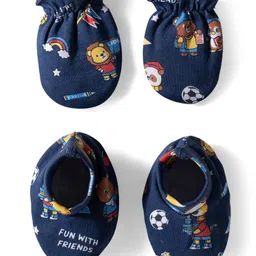 Babyhug 100% Cotton Knit Mittens & Booties with Sports Theme Print - Navy Blue-picture-15