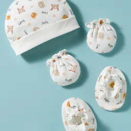 Ben Benny Interlock Knit Cap Mittens & Booties Set With Animal Print White - Diameter 10 cm-picture-33