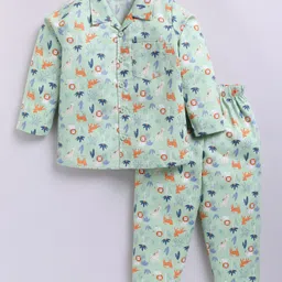 Snuggly MONKEY Poplin Woven Full Sleeves Animals Printed Winter Night Suit Set - Lime Green-picture-23