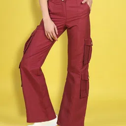 Cutiekins Woven Solid Cargo Pants - Maroon-picture-36