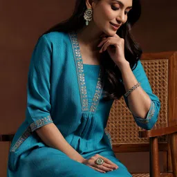 Libas Floral Yoke Design Square Neck Thread Work A-Line Kurta image 4