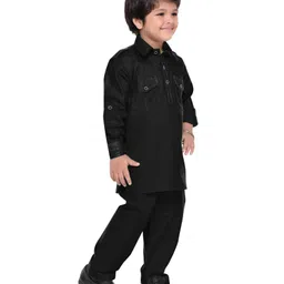 AJ Dezines Full Sleeves Solid Pathani Suit - Black image 4