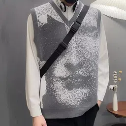 StyleCast x Revolte Printed V-Neck Longline Sweater Vest With Applique Detail image 4