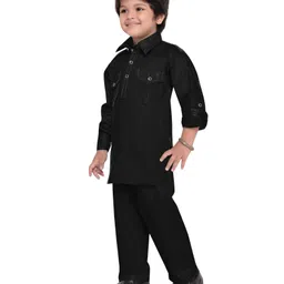 AJ Dezines Full Sleeves Solid Pathani Suit - Black image 5