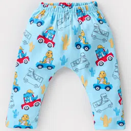 Babyhug Cotton Knit Full Length Diaper Leggings with Jeep & Dino Print - Multicolour image 4