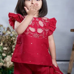 Vivedkids Girls Floral Embroidered Regular Thread Work Kurti with Sharara & With Dupatta image 5
