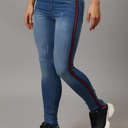 PINACOLADA Women Comfort Skinny Fit Low-Rise Low Distressed Side-Striped Denim Jeans-picture-24