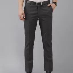 Arrow Men Dark Grey Self Design Textured Mid-Rise Tailored Fit Formal Trousers image 1