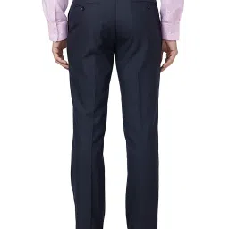 Park Avenue Dark Blue Regular Fit Check Flat Front Trousers image 2