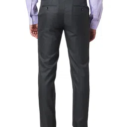 Raymond Dark Grey Slim Fit Check Flat Front Trousers image 2
