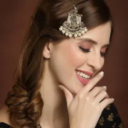 Panash Gold Plated Stone Studded Pearl Jhumar Passa image 2