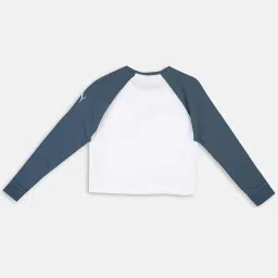 Puma Kids Modern Crew G White & Blue Cotton Color Block Full Sleeves T-Shirt image 2