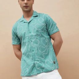 Code By Lifestyle Blue Cotton Regular Fit Printed Shirt-picture-6