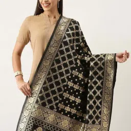 Silk Land Black Woven Pattern Dupatta image 2