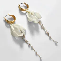 Sohi Gold-Toned White Contemporary Drop Earrings image 2