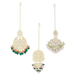 Zaveri Pearls Set of 3 Multicolor Beads Traditional Kundan Maangtikka-ZPFK14536 image 2