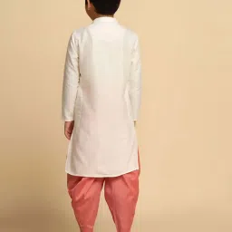 KISAH Kids White & Baby Pink Self Pattern Full Sleeves Kurta Set image 2