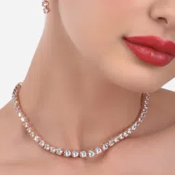 Zaveri Pearls Rose Gold Dazzling Cubic Zirconia Sleek Necklace & Earring Set-ZPFK15242-picture-14