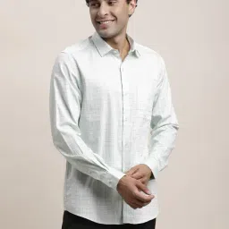 Turtle Light Green Cotton Slim Fit Checks Shirt-image-2