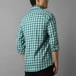 Louis Philippe Sport Green Cotton Slim Fit Checks Shirt image 2