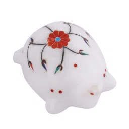 Aapno Rajasthan White & Red Marble Tortoise Inlaid With Stone image 2