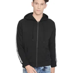 Basics Black Cotton Slim Fit Hooded Jacket image 1