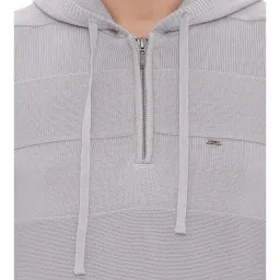 Basics Grey Cotton Slim Fit Striped Hooded Jacket image 4