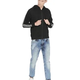 Basics Black Cotton Slim Fit Hooded Jacket image 5