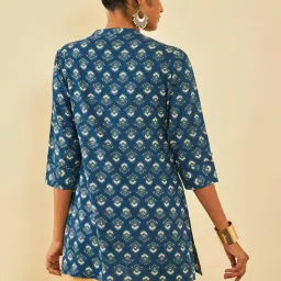 Soch Blue Rayon Floral Printed Tunic With Faux Mirror image 2