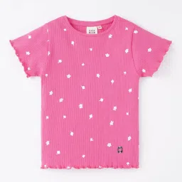 Ed-a-Mamma Kids Pink & White Cotton Floral Print Top image 1