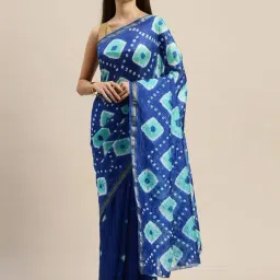 Geroo Jaipur Blue Printed Saree With Unstitched Blouse-image-23