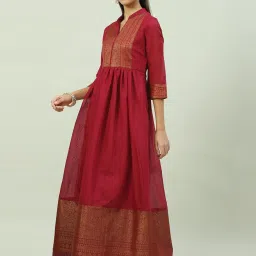 Biba Maroon Woven Pattern Straight Kurta image 4