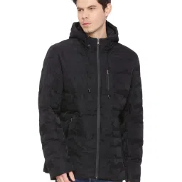 Basics Black Comfort Fit Quilted Hooded Jacket image 1