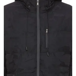 Basics Black Comfort Fit Quilted Hooded Jacket image 4