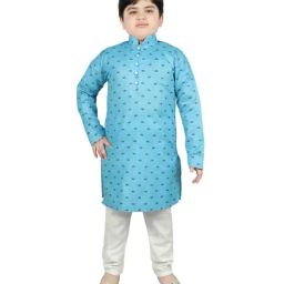 SG Yuvraj Kids Blue & White Cotton Printed Full Sleeves Kurta Set-picture-32