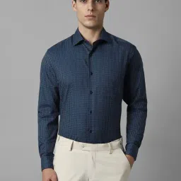 Louis Philippe Navy Cotton Regular Fit Striped Shirts-picture-38