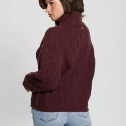 Guess Wine Self Full Sleeves Sweater image 2