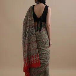 Jaipur Kurti Green Mulmul Cotton Regular Fit Print Saree image 2