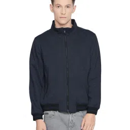 Basics Blue Slim Fit Self Pattern Jacket image 1