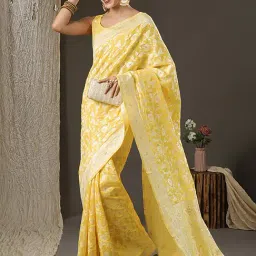 Saree Mall Yellow Cotton Woven Saree With Unstitched Blouse-picture-16