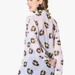 BUYNEWTREND White Floral Print Shirt image 2