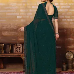 Satrani Green Embellished Saree With Unstitched Blouse image 2