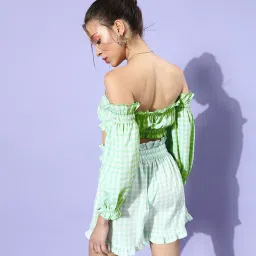 KASSUALLY Green Checks Crop Top image 2